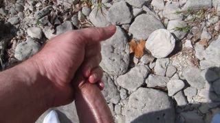 jerking off in a dry stream bed