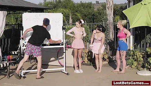 Push-ups test their strength in this wild strip game