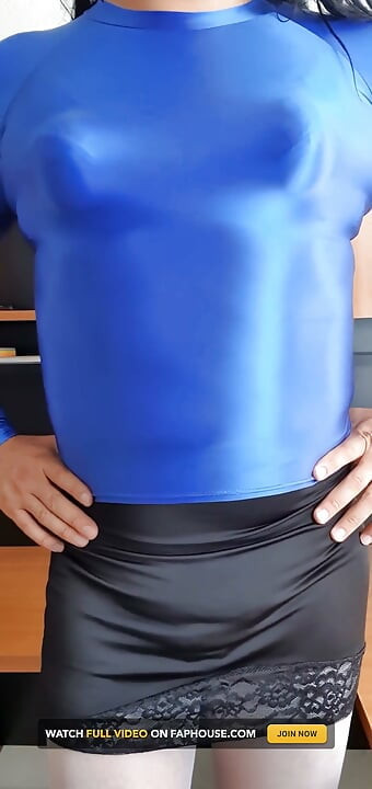 Modeling My Blue Spandex Blouse and Pointy Tits