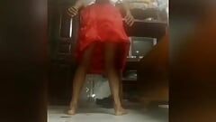 Indian sissy dance in satin petticoat