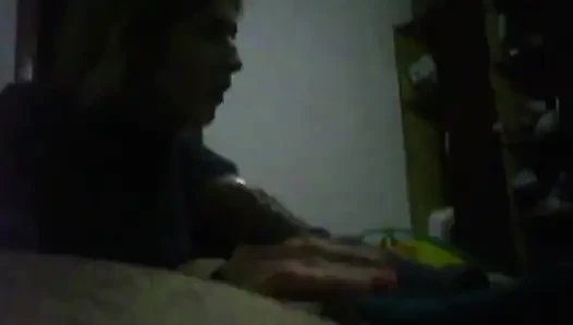 young blonde gives a handjob on friend until he cums