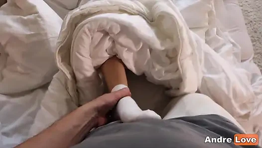 // Foot Fetish // Andre Love in White Socks Jerking off Her Lover's Cock