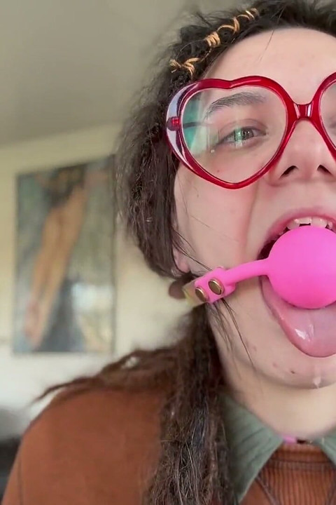Nerdy Girl First Time Ball Gag Try on and Spit Play