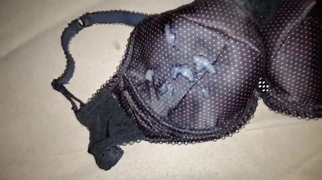 Cum on black polka dot bra