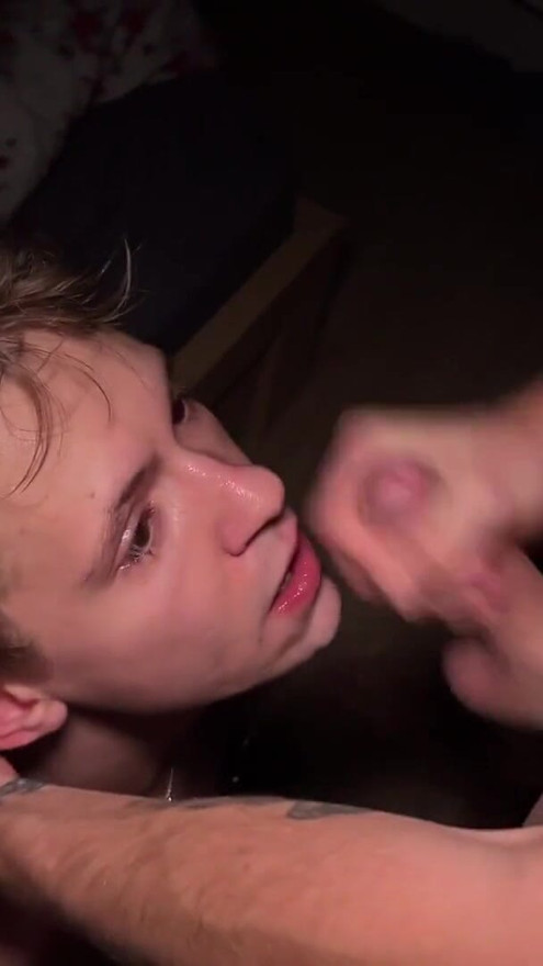 Gangbang - tattoo faggot gets fucked hard by his buddies and cums on his face | Clip 3