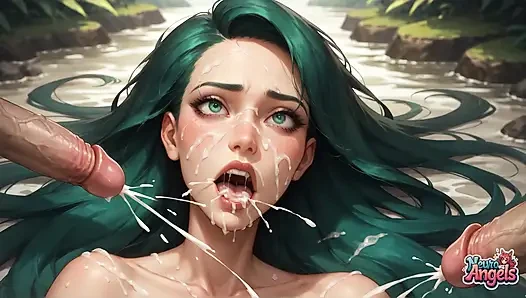 Jungle deluge: 5 penis membasahinya dengan kenikmatan yang sedap