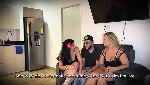 Two Horny Latina MILFs Corner a Man.