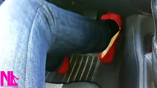Pedal Pumping and Relaxing My Hosed Feet in Red Pattent Flats
