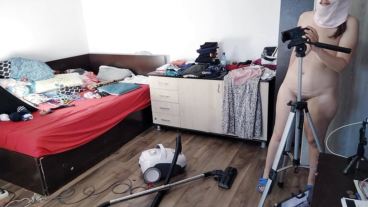Amateur Wife Having Fun with Roses. Sexy Mom Cleans with the Vacuum Cleaner.