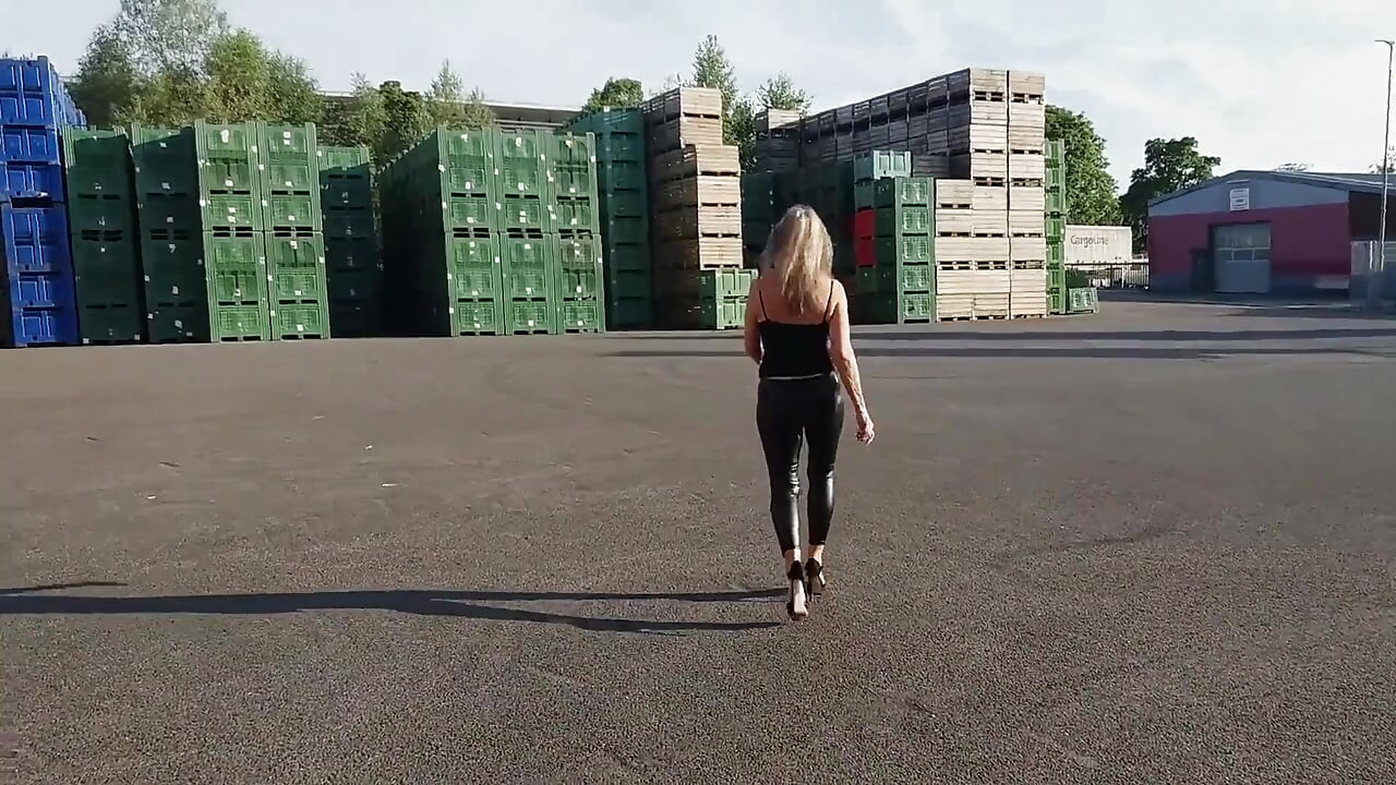 Granny Walking Outside in Black Leggins