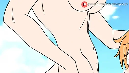 Nami Devouring Nico Robin's Cock