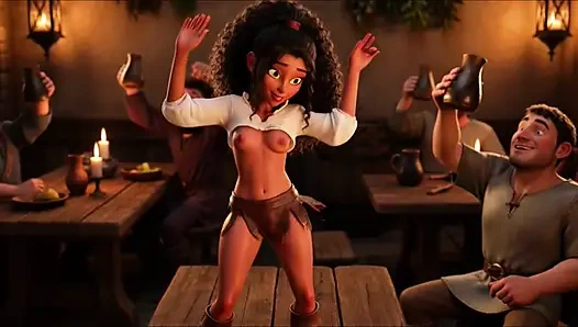 Hot Sensual Platinum Blonde Barmaid Flirty Wild Night In Bustling Medieval Fantasy Tavern With Cheerful Patrons