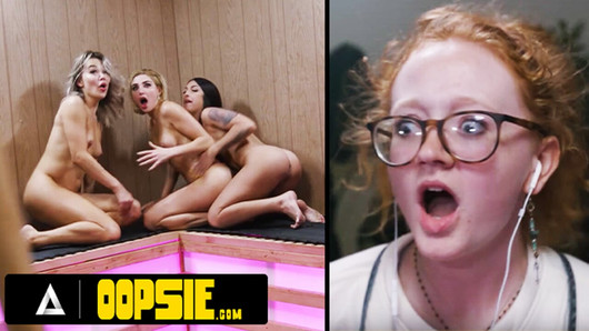 OOPSIE - Podmuklo drkanje napaljene cis cure u sauni izaziva divlji trans trojac, uhvaćen od strane domara