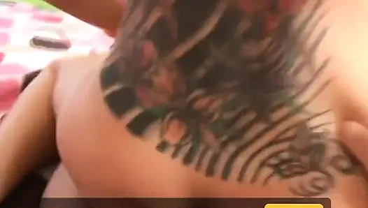 POV ass job from an inked, colored hair slut