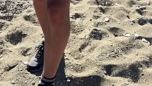 Hike - he naked - she in a string bikini in Greece
