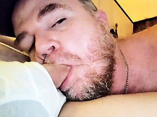 Webcamming hairy redneck dad casually sucks Boys cock thru his tighty whities fly while also enjoying his own pit stink