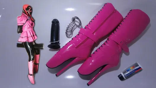 Self Bondage Pain Predicament - Sissy Maid Spiked Chastity Huge Dildo Ballet Boots