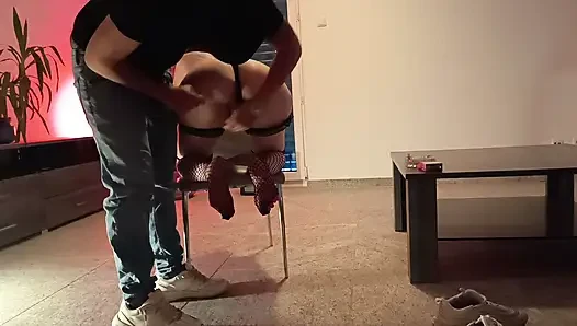 Kinky sluts in nylons kissing and pampering each other
