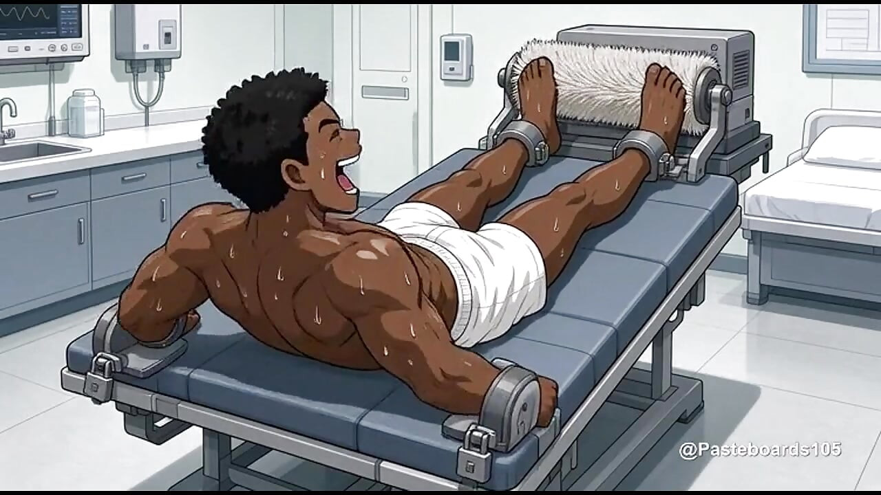 Med Bay Restraints - Bound To The Exam Table, Brush Rollers On Bare Soles (2D Anime Bara)