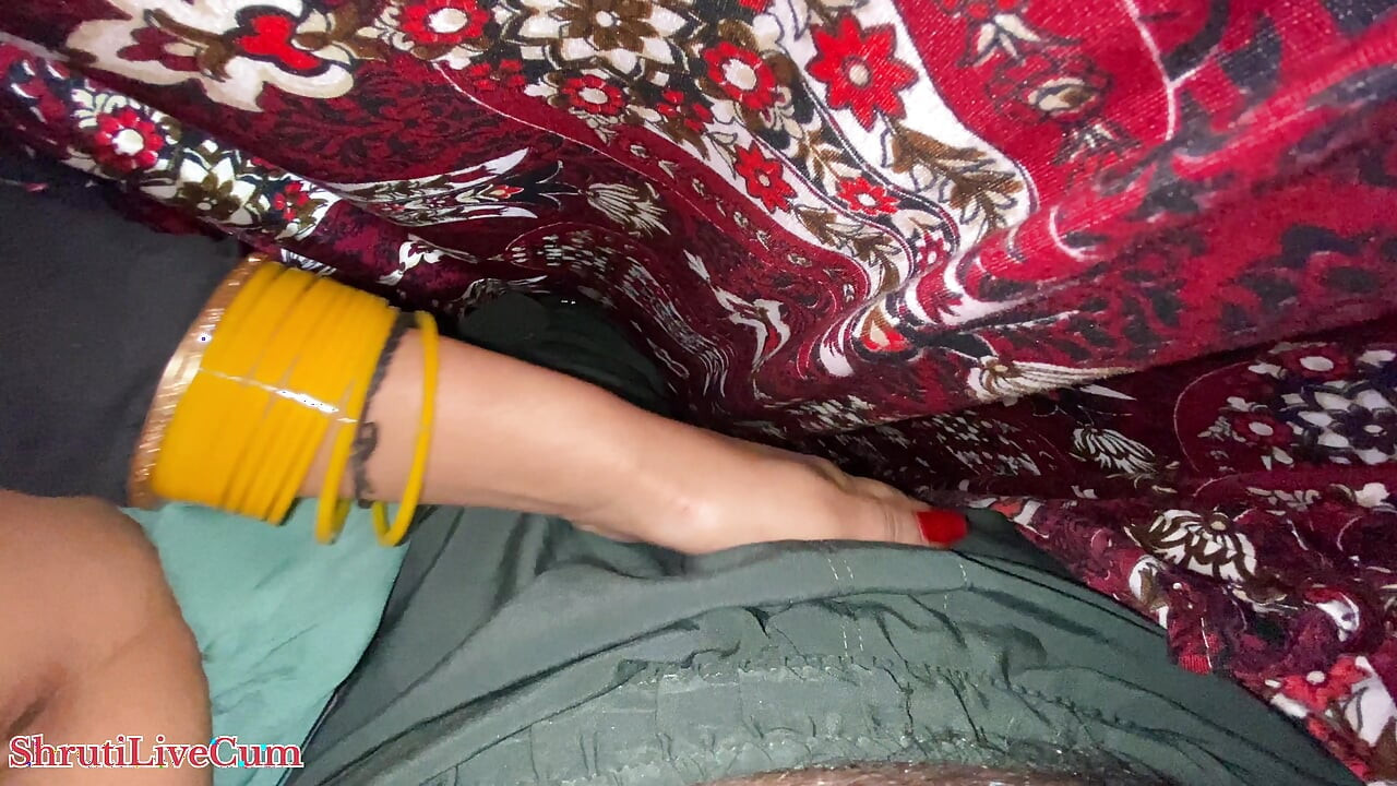 beautiful village stepsister's room, the lights went on at night, the stepsister liked sharing the bed with me,  ShrutiLiveCum