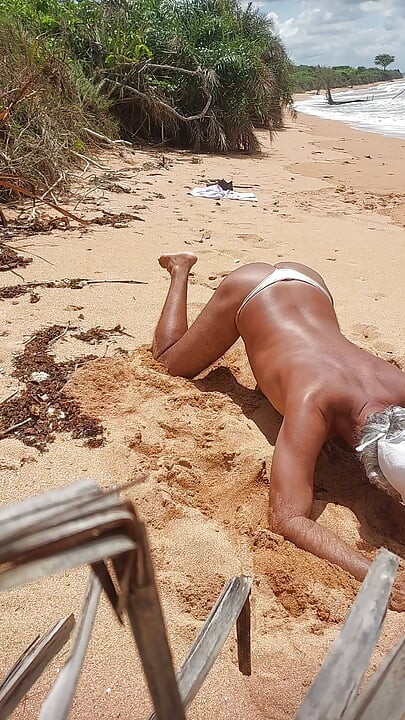 Ladysilva femboy on the beach wearing panties showing off her hot big ass