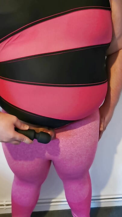 -Viewer request- Fat guy lets his little cock cum on me in my swimsuit and leggings.
