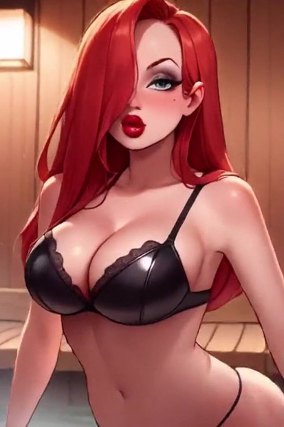 Cosplay. Jessica Bouncing Big Tits and Booty in the Sauna