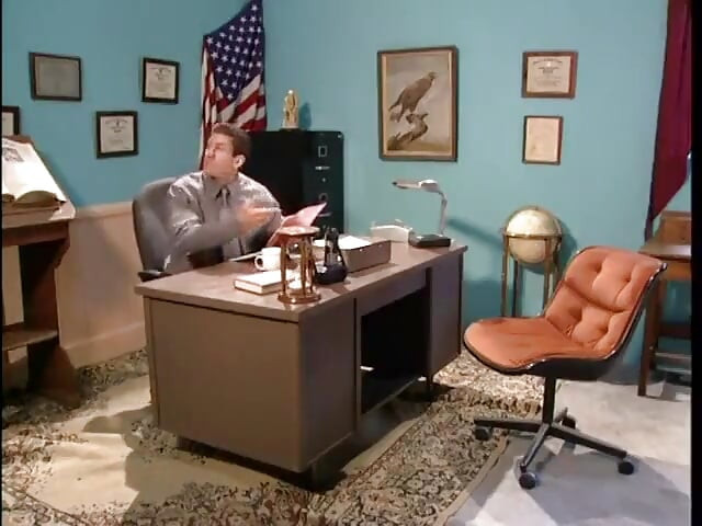Secretary masturbating while teen gets slammed by her boos in the office