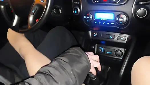Mature stepmom teases her stepson in the car, in public, with her sexy legs in stockings