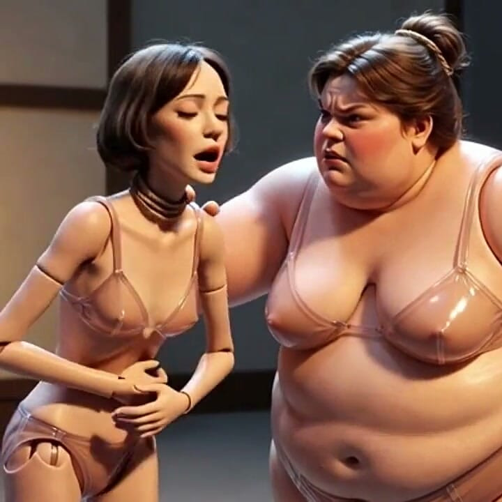 Fat Mistress Whips Bound Skinny Slave - Body Contrast Humiliation