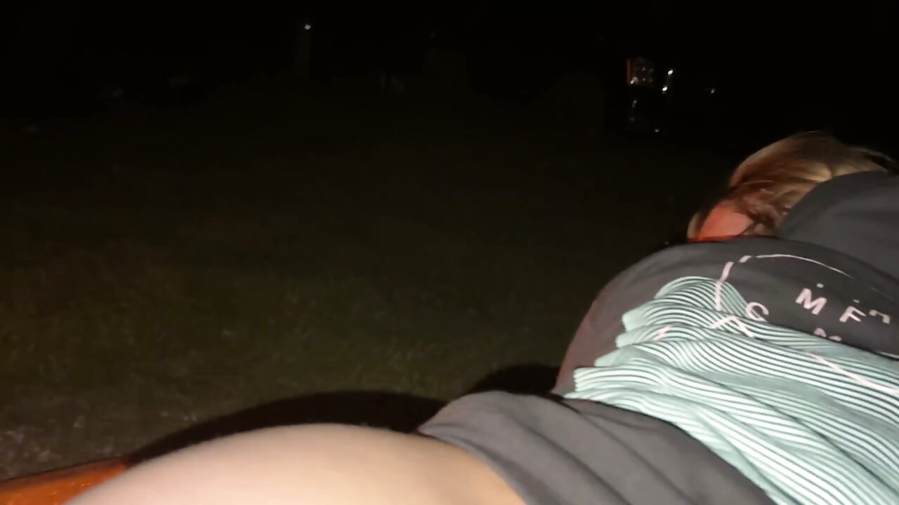Wife caught masturbating in public restroom, then fucked by the campfire