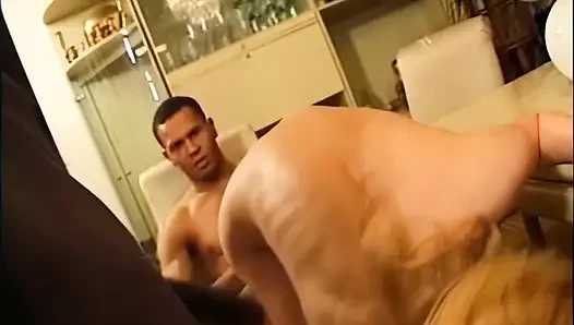 Interracial Foursome for a Blonde Surrounded by Big Black Cocks