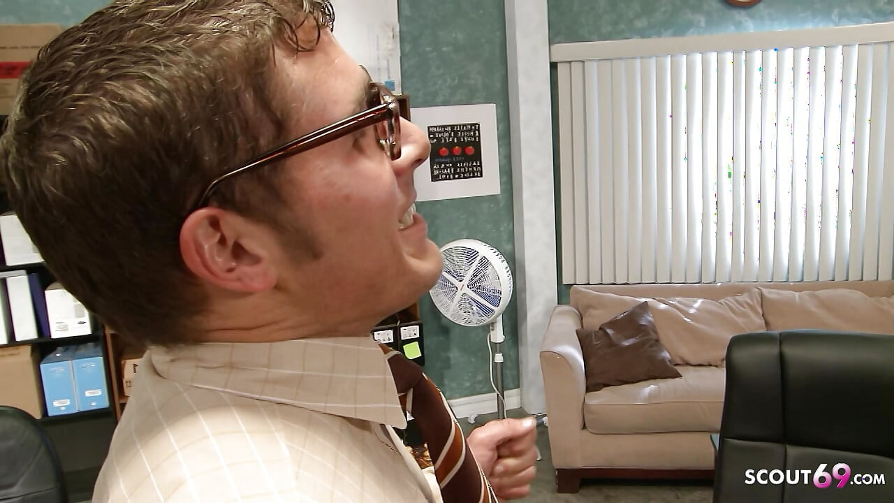 Blonde Office Girl seduce new Co-Worker Nerd with Huge Cock to Fuck her Anal