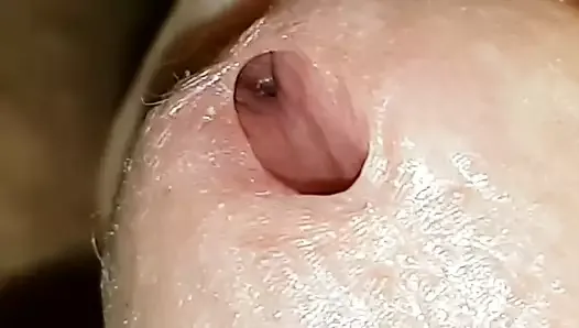 Cum flows in close-up from my glans hole