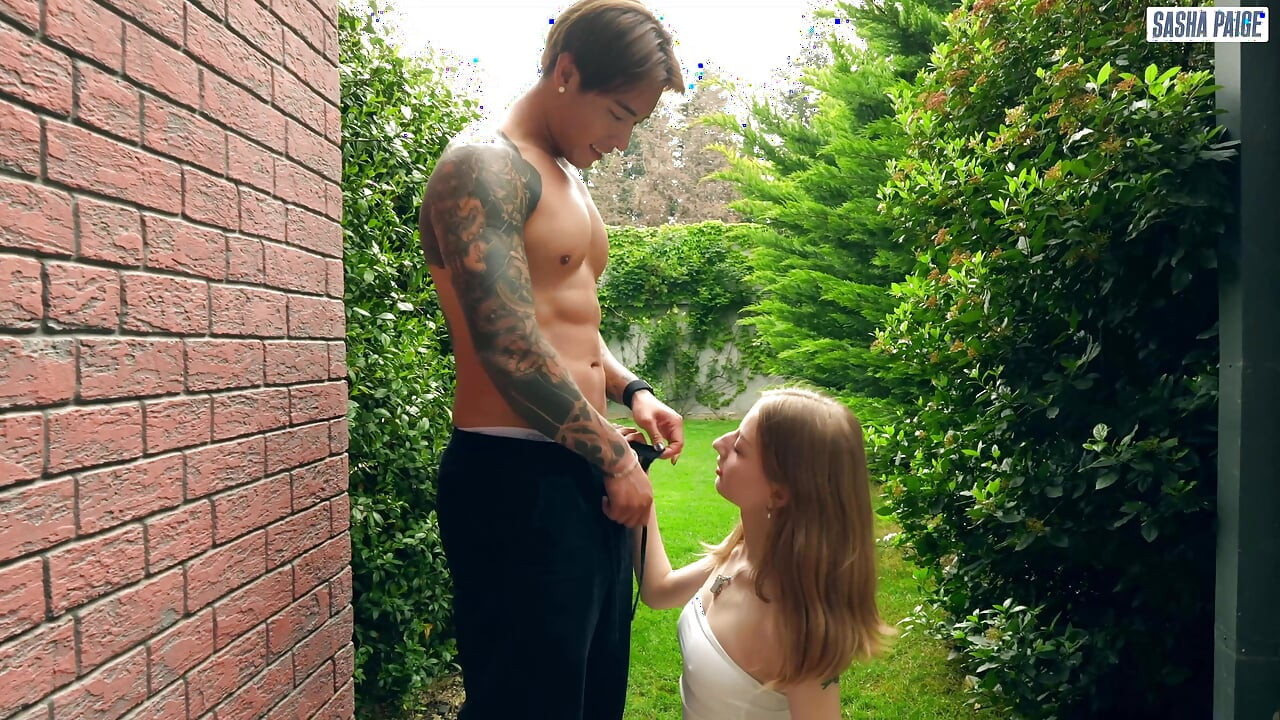 Cute Homemade Girl Fucked with Her Asian Gardener Titus Low in the Backyard of Her House!