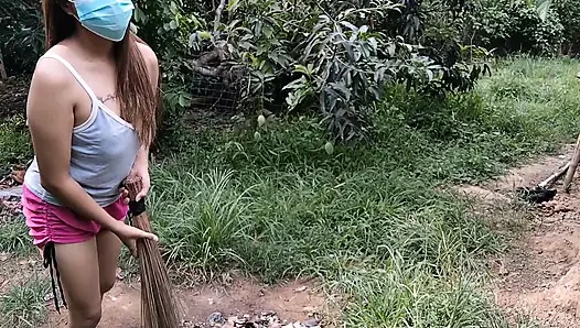 Asian housemaid seduce his old boss while her wife is not around
