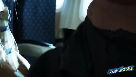 Two busty stewardesses have naughty lesbian fun in the airplane