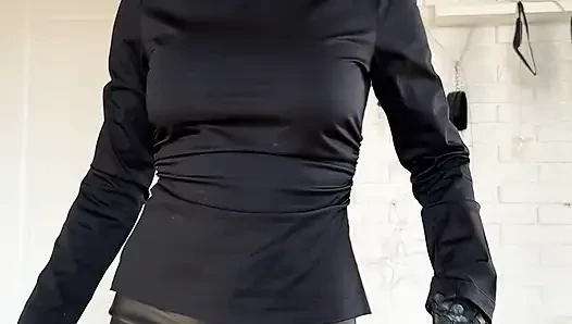 Leather Mistress Makes You Obey Her Middle Finger
