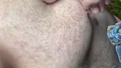 Chubby daddy sucking fat cock in jungle
