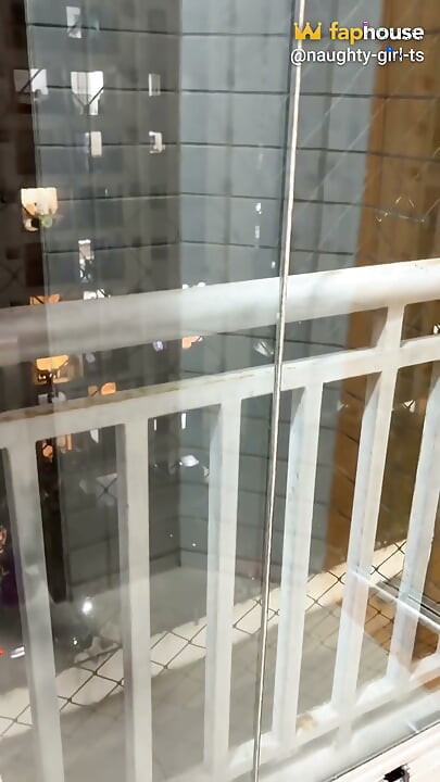 Sitting on a Huge Dildo at Balcony with My Neighboors Watching