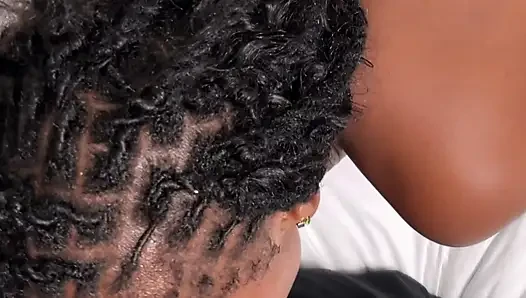 Huge cumshot on a pretty ebony girl's body - vertical POV video