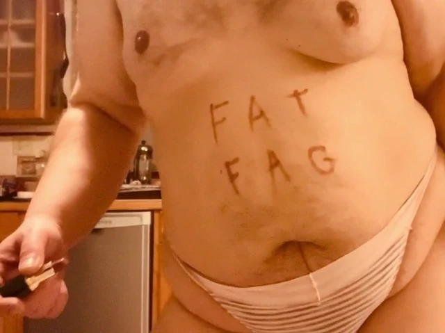 Fat Fairy Faggot Plays With Herself In His Panties