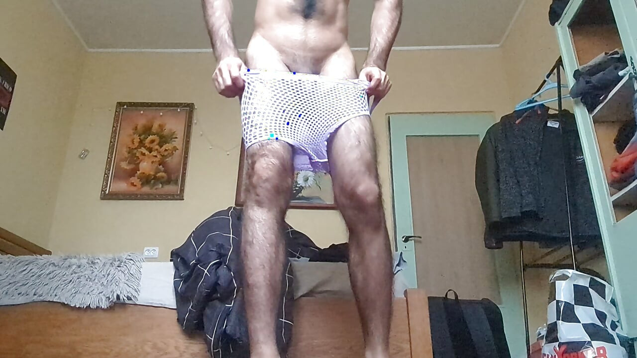Hairy Sissy crossdresser trying and showing new lingeries with slim body  and beautiful small dick