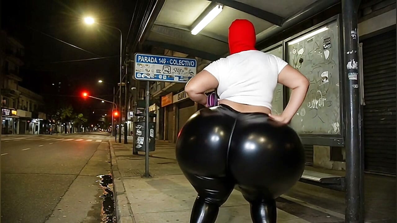 Big Ass Latina Waiting for the Bus in Tight Leggings