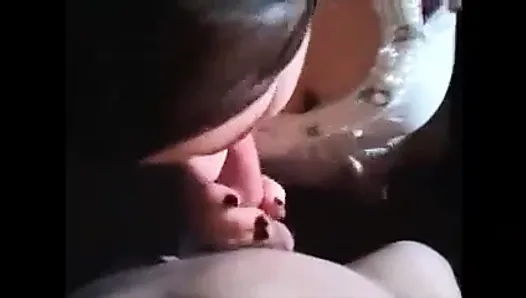 Cute girl cleans up after facial and swallows all the cum