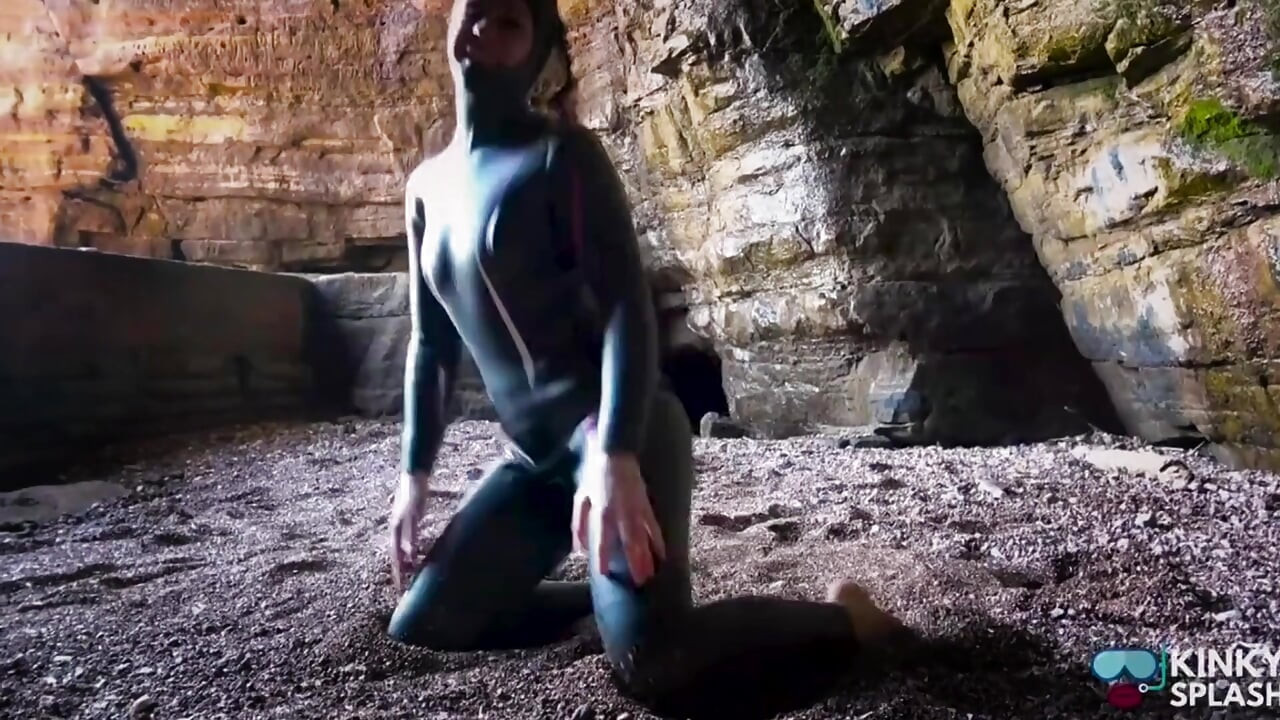 Shiny Rubber Wetsuit Tease in Private Cave
