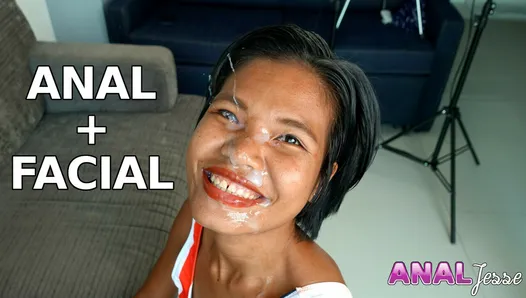 Анал и камшот на лицо для счастливой тайской жадной до спермы шлюшки