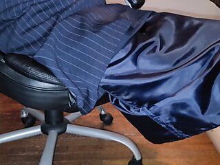 Blue pinstripe lined skirt with black liquid satin half slip