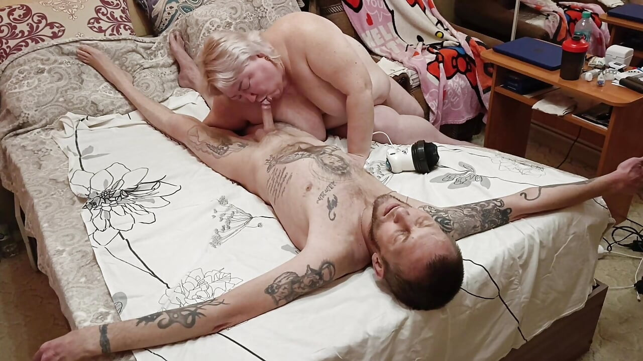 Mother-in-law Massages Cock and Balls, Then Sucks Cock and Gets a Mouthful of Hot Cum