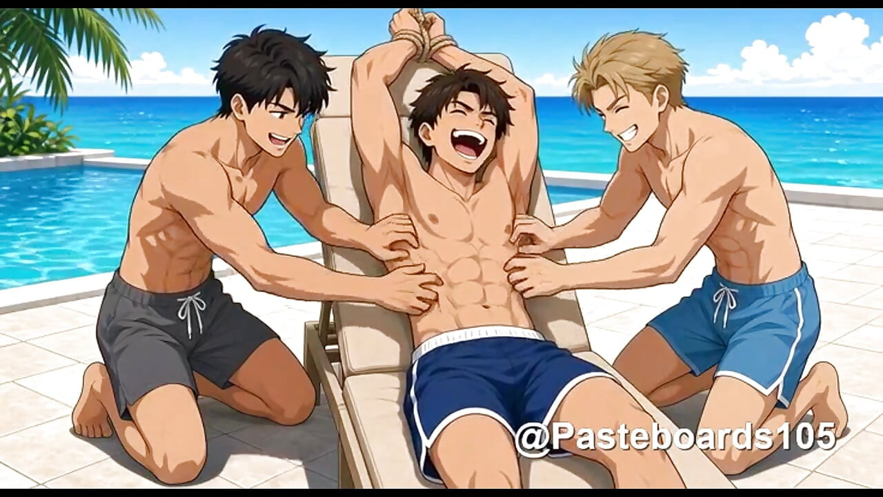 Poolside Loungers - Roped To The Headrest, Hands All Over His Ribs (2D Anime Bara)